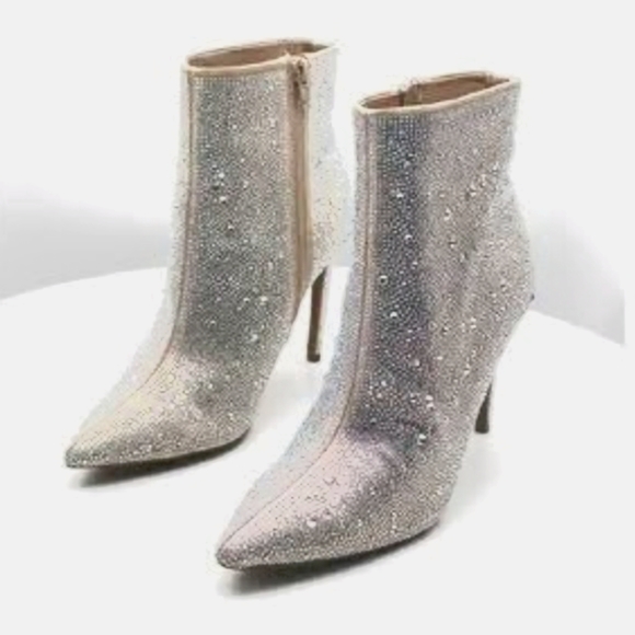 Special Listing NWT INC Diamond Holo Silver ish Boots Sparkling Beaded Booties - Picture 9 of 17